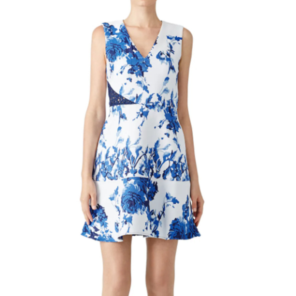 Slate & Willow Brushstroke Dress Blue Floral White Printed Mini US 4